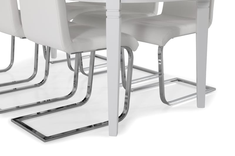 Läckö Spisebord med 6 stk Cibus Stole - Hvid/Krom - Spisebordssæt