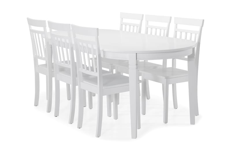 Läckö Spisebord med 6 stk Hudson Stole - Hvid - Spisebordssæt