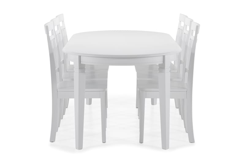 Läckö Spisebord med 6 stk Hudson Stole - Hvid - Spisebordssæt