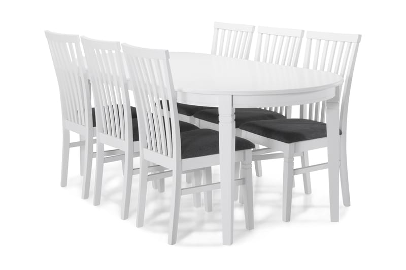 Läckö Spisebord med 6 stk Läckö Stole - Hvid/Grå - Spisebordssæt