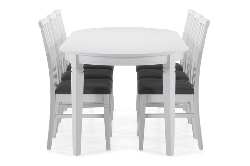 Läckö Spisebord med 6 stk Läckö Stole - Hvid/Grå - Spisebordssæt