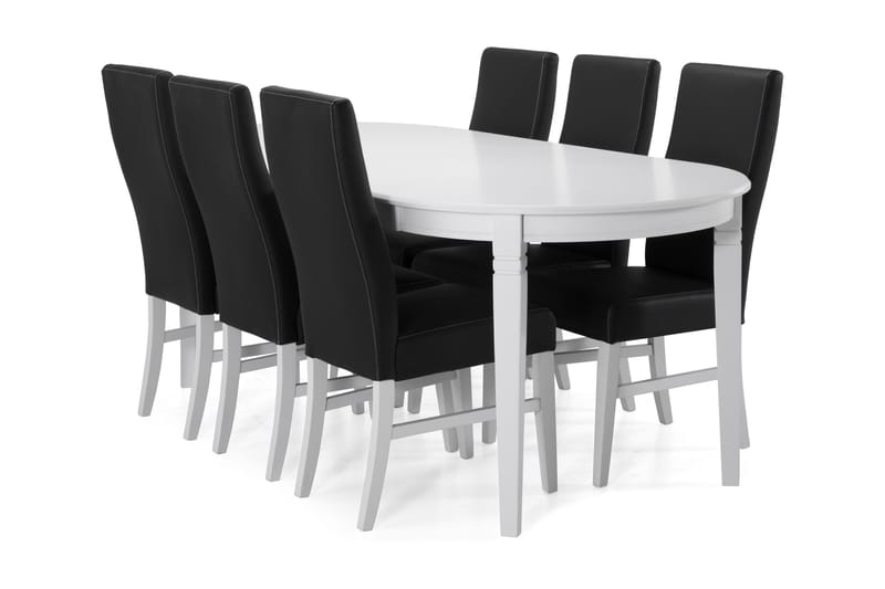 Läckö Spisebord med 6 stk Mazzi Stole - Hvid/Sort - Spisebordssæt