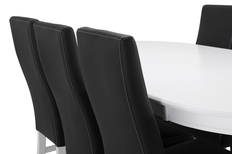 Läckö Spisebord med 6 stk Mazzi Stole - Hvid/Sort - Spisebordssæt