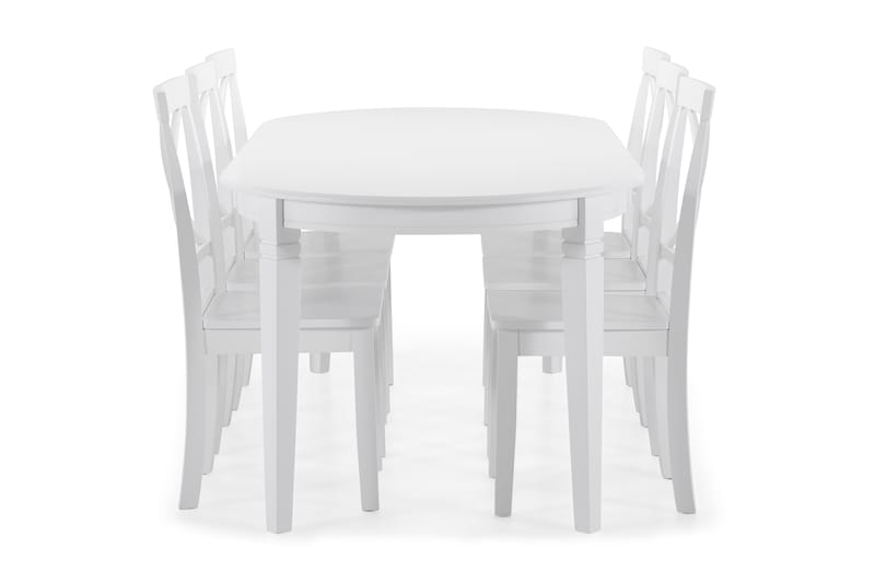 Läckö Spisebord med 6 stk Mirimar Stole - Hvid - Spisebordssæt