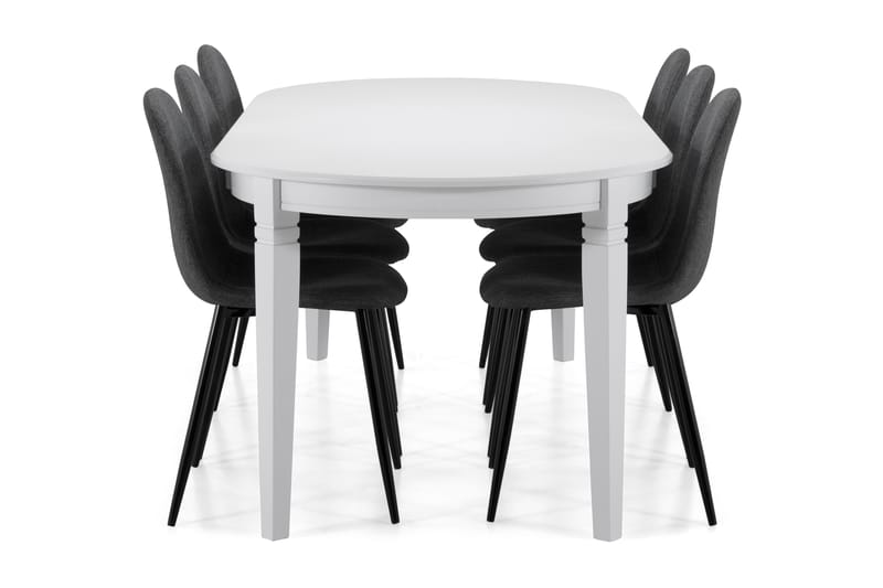 Läckö Spisebord med 6 stk Nibe Stole - Hvid/Grå/Sort - Spisebordssæt
