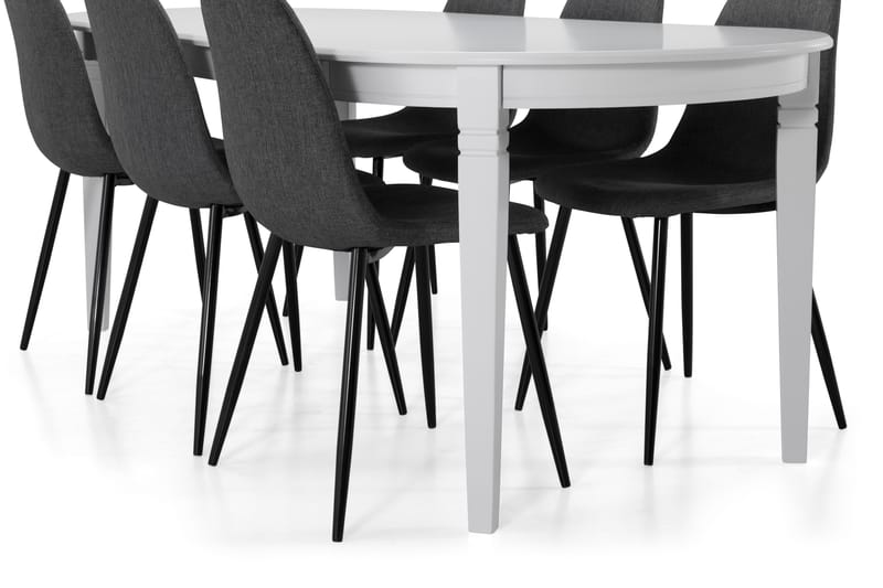 Läckö Spisebord med 6 stk Nibe Stole - Hvid/Grå/Sort - Spisebordssæt