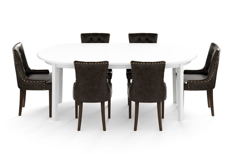 Läckö Spisebord med 6 stk Tuva Stole - Hvid/Brun - Spisebordssæt