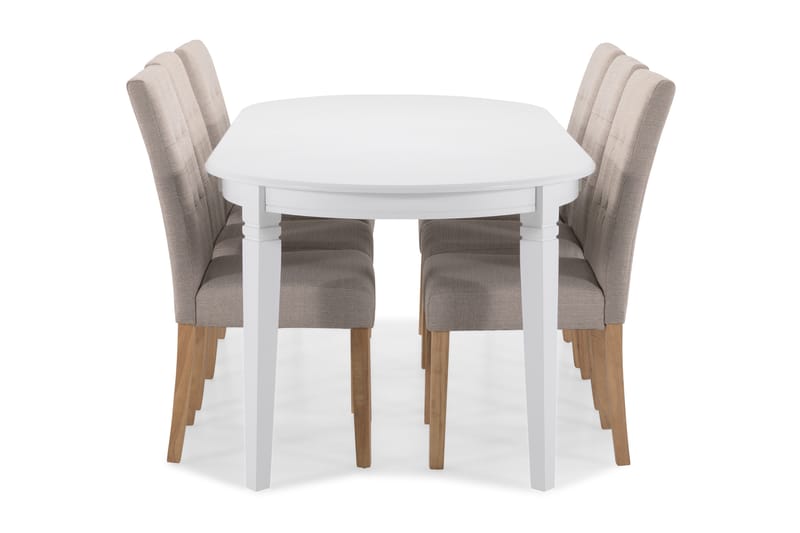 Läckö Spisebord med 6 stk Viktor Stole - Hvid/Beige/Eg - Møbler - Borde - Spisebordssæt