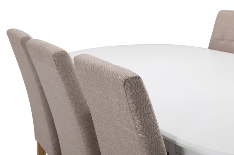 Läckö Spisebord med 6 stk Viktor Stole - Hvid/Beige/Eg - Møbler - Borde - Spisebordssæt