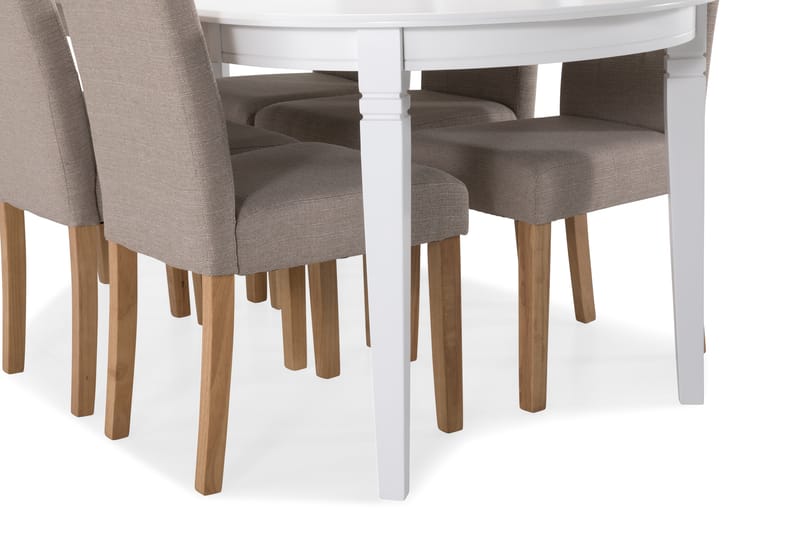 Läckö Spisebord med 6 stk Viktor Stole - Hvid/Beige/Eg - Møbler - Borde - Spisebordssæt