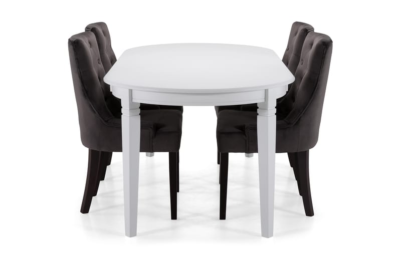 Läckö Spisebord med 6 stk Viktoria Lænestol - Hvid/Mørkegrå/Velour - Spisebordssæt