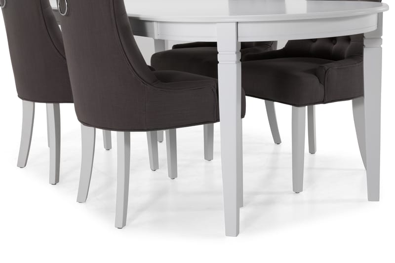 Läckö Spisebord med 6 stk Viktoria Stole - Hvid/Mørkegrå - Spisebordssæt