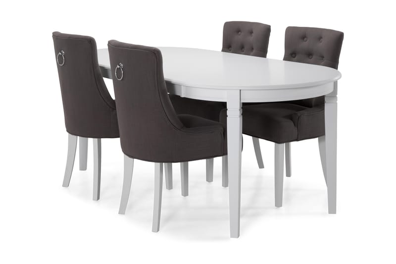 Läckö Spisebord med 6 stk Viktoria Stole - Hvid/Mørkegrå - Spisebordssæt