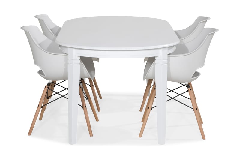 Läckö Spisebordssæt 200 cm med 6 Kairo Stole - Hvid/Hvid/Eg - Spisebordssæt