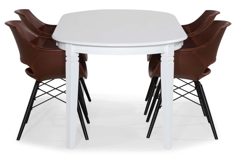 Läckö Spisebordssæt 200 cm med 6 Kairo Stole - Hvid/Vintage Brun/Eg - Spisebordssæt