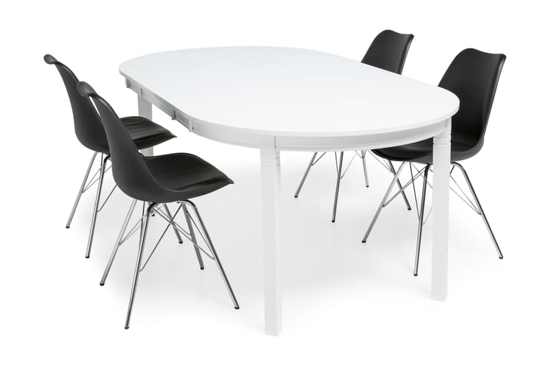 Läckö Spisebordssæt Hvid - 4 Shell Stole Sort/Forkromet - Spisebordssæt
