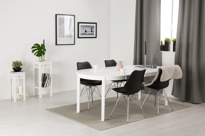 Läckö Spisebordssæt Hvid - 4 Shell Stole Sort/Forkromet - Spisebordssæt