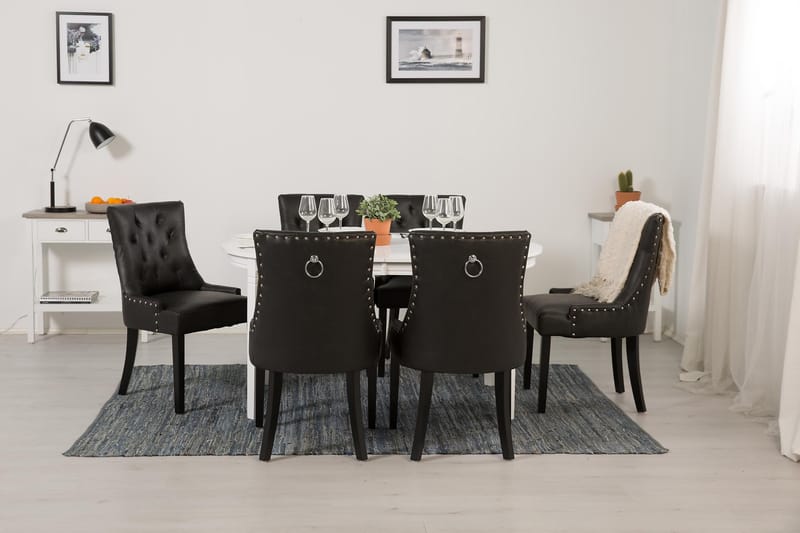 Läckö Spisebordssæt Hvid - 6 Tuva stole PU - Spisebordssæt
