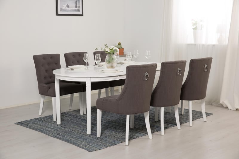 Läckö Spisebordssæt Hvid - 6 Viktoria stole - Spisebordssæt