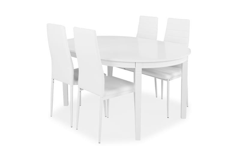 Läckö Spisebordssæt med 4 Ted Stole - Hvid/PU - Spisebordssæt