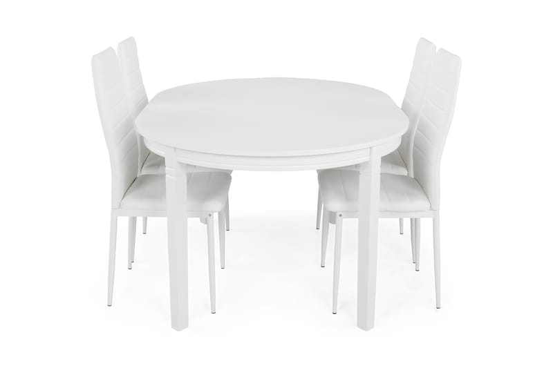 Läckö Spisebordssæt med 4 Ted Stole - Hvid/PU - Spisebordssæt