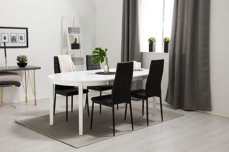 Läckö Spisebordssæt med 4 Ted Stole - Hvid/Sort - Spisebordssæt