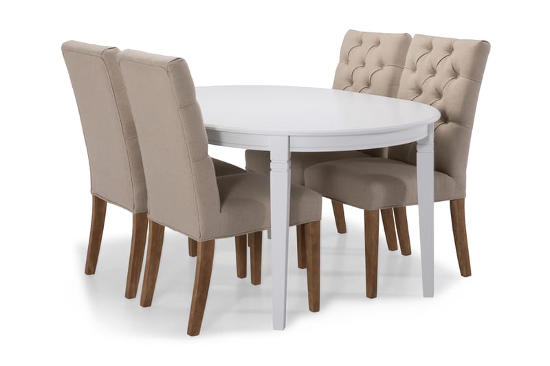 Läckö Udvideligt Spisebord 150 cm Oval - Hvid/Beige - Spisebordssæt