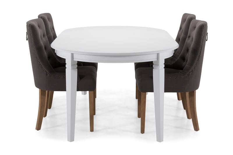 Läckö Udvideligt Spisebord 150 cm Oval - Hvid/Beige/Grå - Møbler - Borde - Spisebordssæt