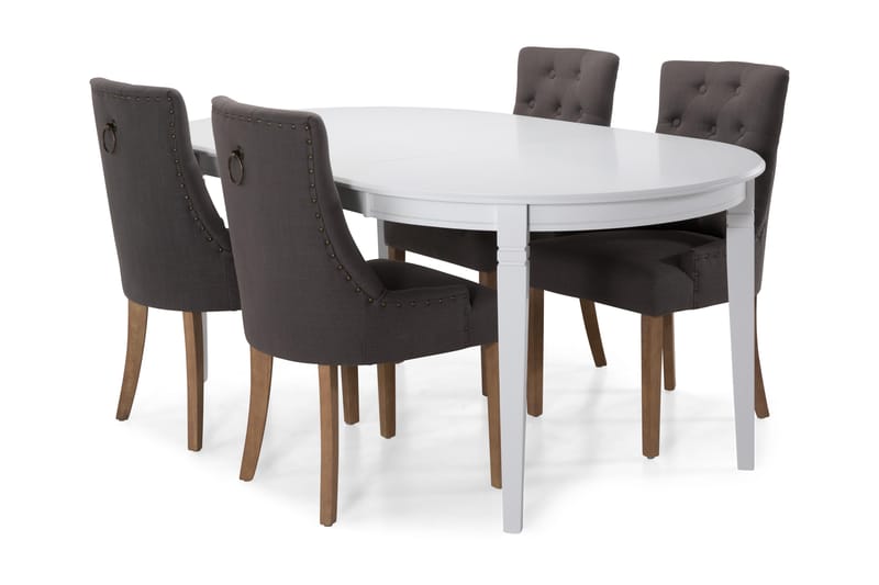 Läckö Udvideligt Spisebord 150 cm Oval - Hvid/Beige/Grå - Spisebordssæt