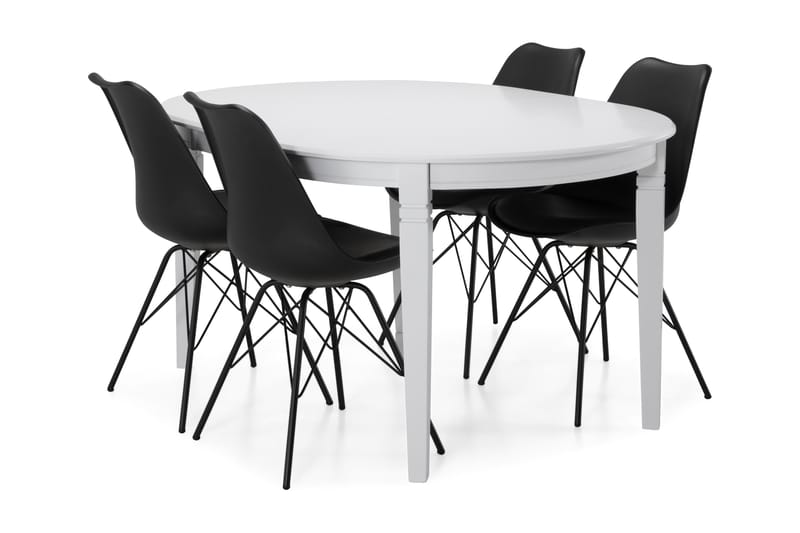Läckö Udvideligt Spisebord 150 cm Oval - Hvid/Sort - Spisebordssæt