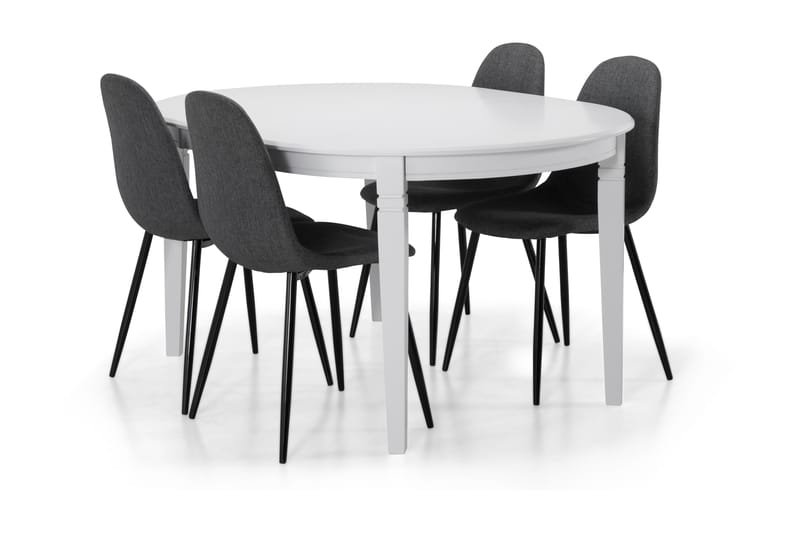 Läckö Udvideligt Spisebord 150 cm Oval - Hvid/Sort - Spisebordssæt