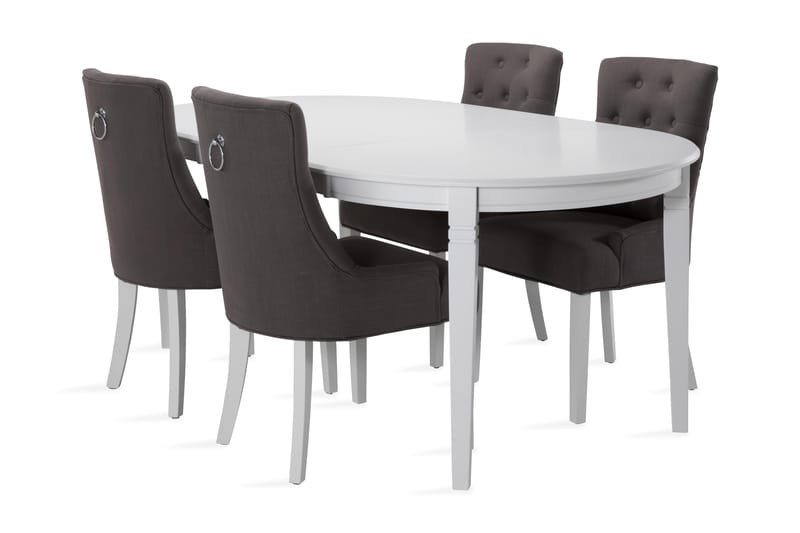 Läckö Udvideligt Spisebord 150 cm Oval - Hvid/Sort/Grå - Spisebordssæt