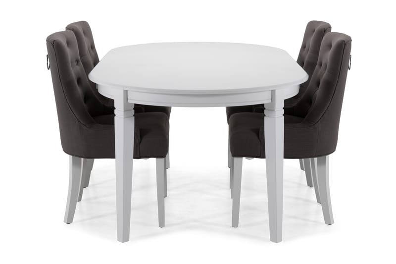 Läckö Udvideligt Spisebord 150 cm Oval - Hvid/Sort/Grå - Møbler - Borde - Spisebordssæt
