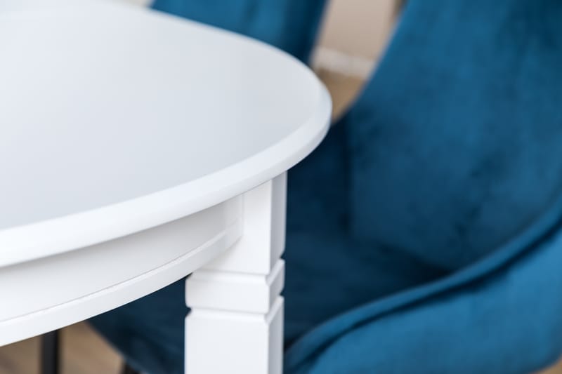 Läckö Udvideligt Spisebordssæt med 4 Alsarp Stol - Hvid/Blå - Spisebordssæt