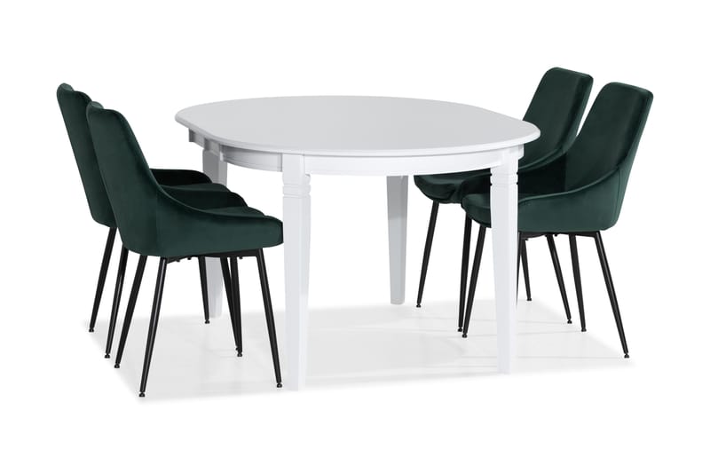 Läckö Udvideligt Spisebordssæt med 4 Alsarp Stol - Hvid/Grøn - Spisebordssæt