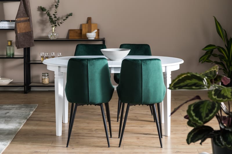 Läckö Udvideligt Spisebordssæt med 4 Alsarp Stol - Hvid/Grøn - Spisebordssæt