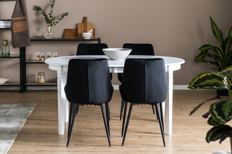Läckö Udvideligt Spisebordssæt med 4 Alsarp Stol - Hvid/Sort - Spisebordssæt