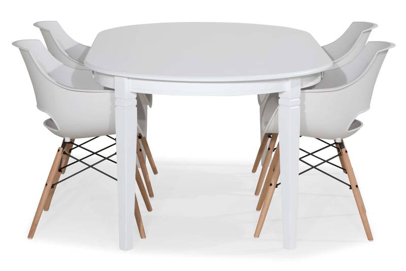 Läckö Udvideligt Spisebordssæt med 4 Kairo Stole - Hvid/Hvid/Eg - Spisebordssæt