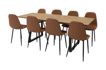 Leah udvidelig spisebordssæt med 8 Pontus køkkenstole - Kunstlæder brun / beige - Møbler - Borde - Spisebordssæt