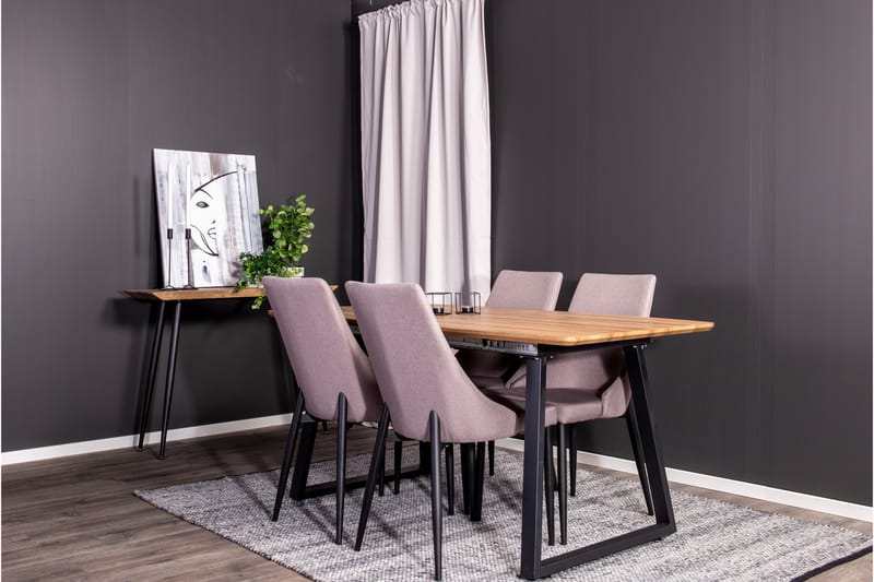 Leah udvideligt spisebordssæt med 4 Ludde køkkenstole - Brun / Beige - Spisebordssæt