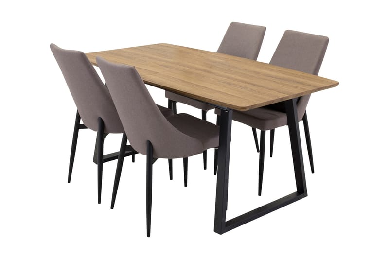 Leah udvideligt spisebordssæt med 4 Ludde køkkenstole - Brun / Beige - Spisebordssæt