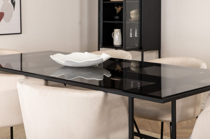 Leifa Spisebordssæt 200 cm inkl 6 Berita Stole - Sort/Beige - Møbler - Borde - Spisebordssæt