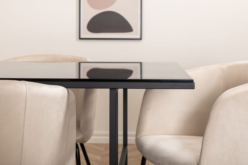 Leifa Spisebordssæt 200 cm inkl 6 Berita Stole - Sort/Beige - Møbler - Borde - Spisebordssæt