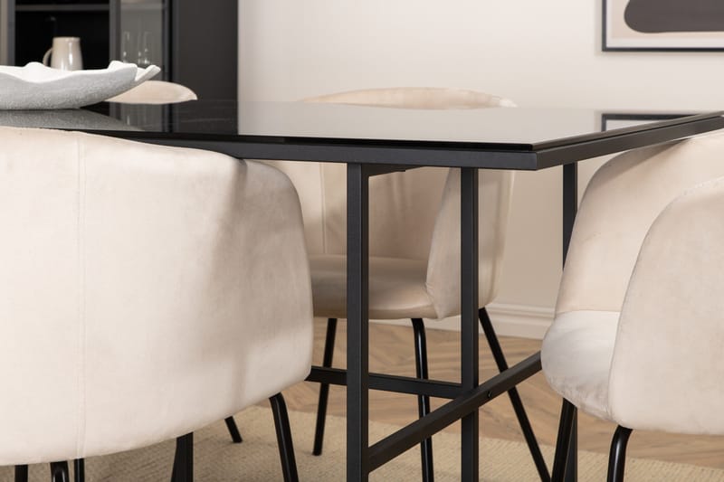 Leifa Spisebordssæt 200 cm inkl 6 Berita Stole - Sort/Beige - Møbler - Borde - Spisebordssæt