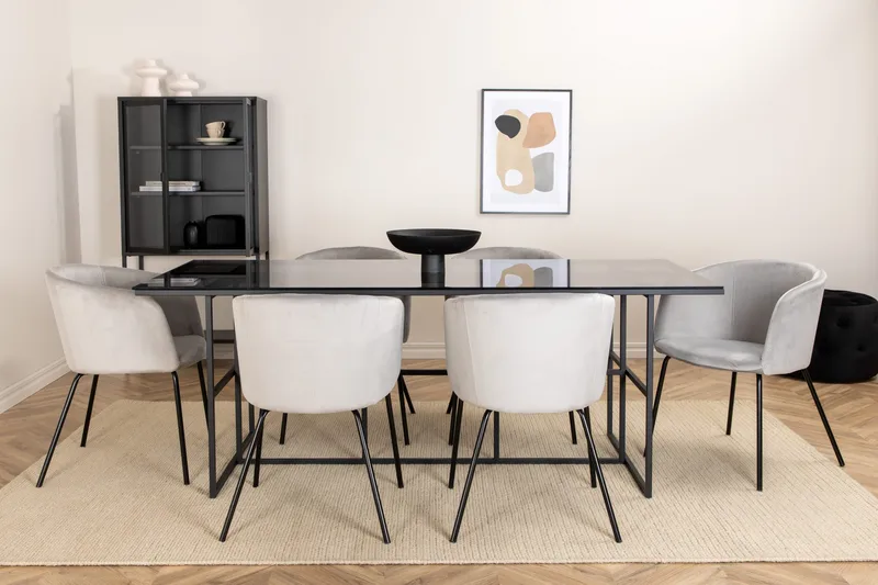 Leifa Spisebordssæt 200 cm inkl 6 Berita Stole, Sort/Grå
