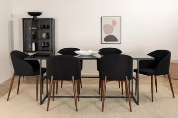 Spisebordssæt Leria 200 cm inkl. 6 Kullersbro stole - Glas/Sort/Brun - Møbler - Borde - Spisebordssæt