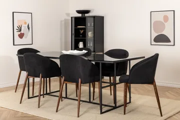 Spisebordssæt Leria 200 cm inkl. 6 Kullersbro stole - Glas/Sort/Brun - Møbler - Borde - Spisebordssæt