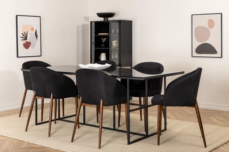 Spisebordssæt Leria 200 cm inkl. 6 Kullersbro stole - Glas/Sort/Brun - Møbler - Borde - Spisebordssæt