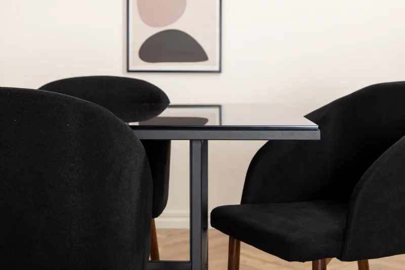 Spisebordssæt Leria 200 cm inkl. 6 Kullersbro stole - Glas/Sort/Brun - Møbler - Borde - Spisebordssæt