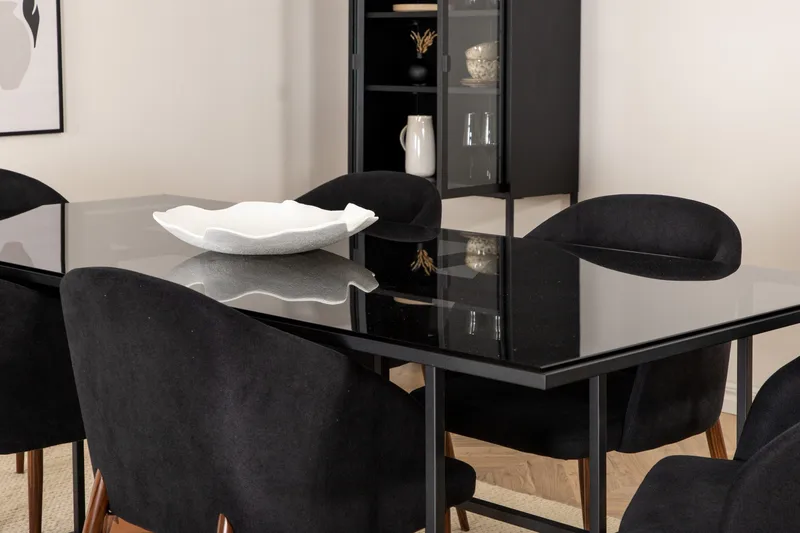 Spisebordssæt Leria 200 cm inkl. 6 Kullersbro stole - Glas/Sort/Brun - Møbler - Borde - Spisebordssæt